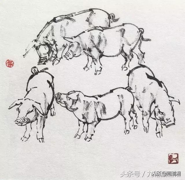 国画工笔猪图片,大写意画猪国画作品