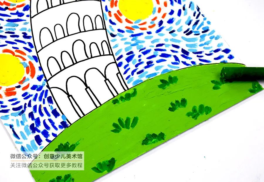乐绘分享儿童绘画比萨斜塔,画塔的儿童画创意美术