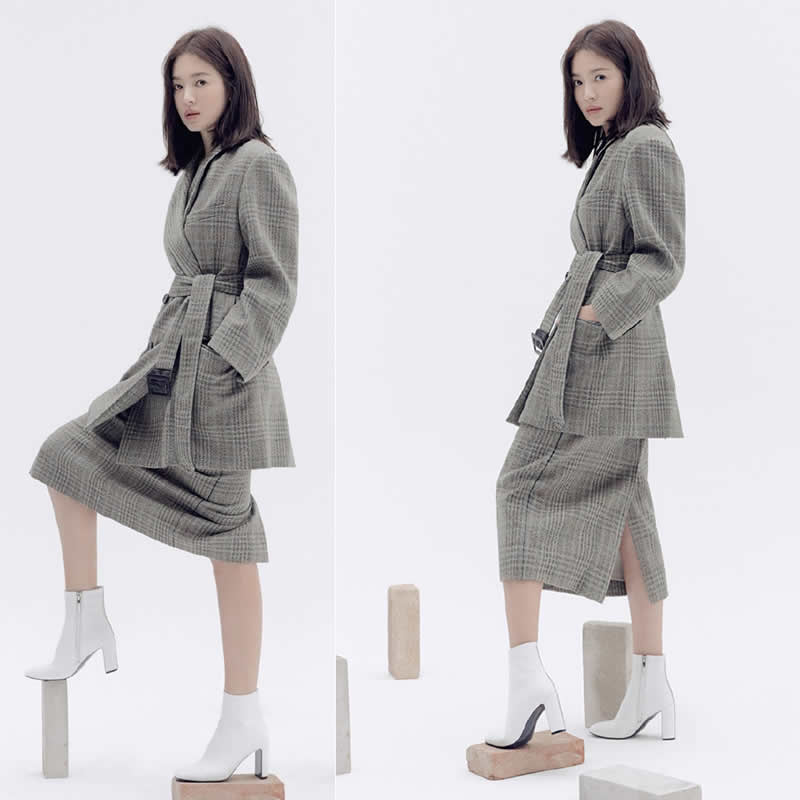 宋慧乔高领毛衣配大衣,宋慧乔千鸟格外套