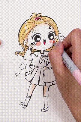 马克笔q版字母怎么画,马克笔手绘漫画少女q版
