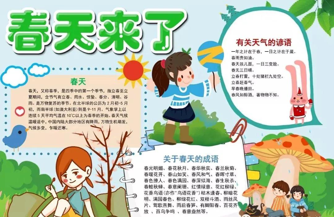 关于春天诗句的手抄报四年级,春天四字成语手抄报和古诗