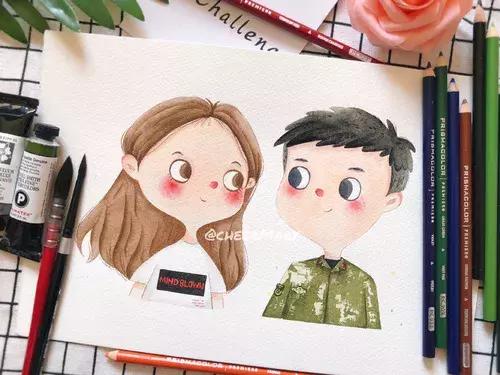 简笔画可爱小人插画,超萌可爱的插画小人