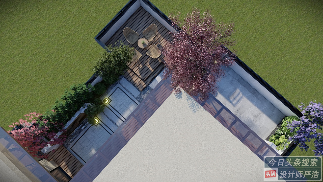 新中式小别墅设计图两层不带露台,50平米楼顶露台新中式花园设计