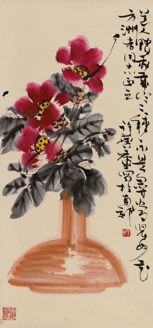 名家山茶花写意画,名家写意茶花