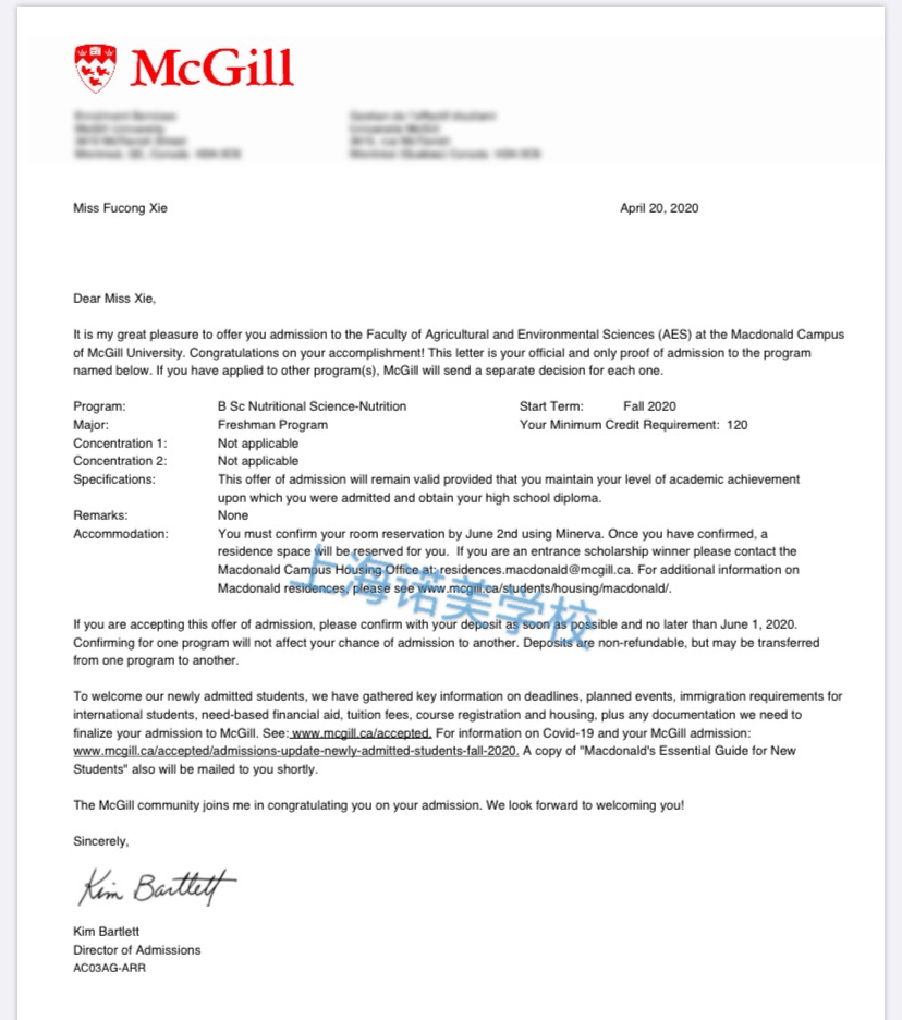 【喜报】诺美学子获加拿大医博类大学排名第一的麦吉尔大学offer