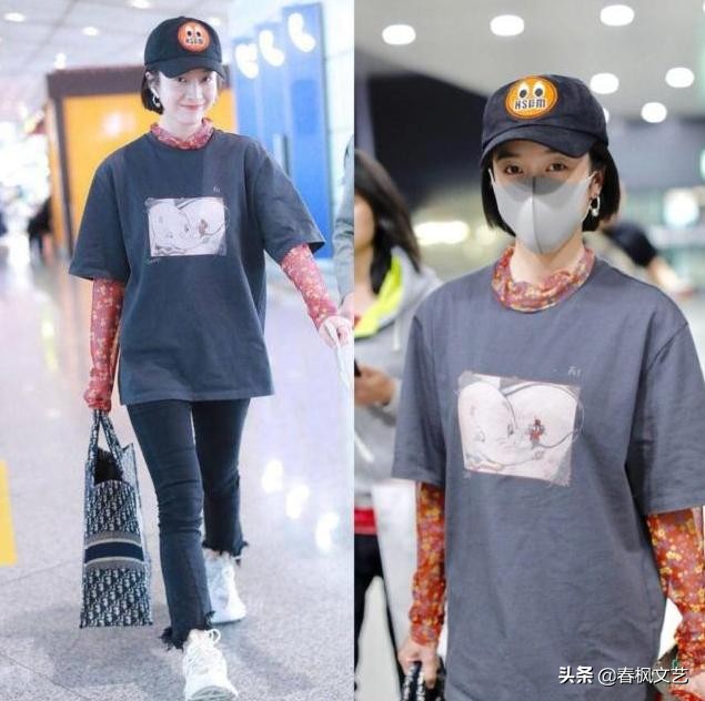 t恤叠穿搭配女冬小个子,t恤杨幂