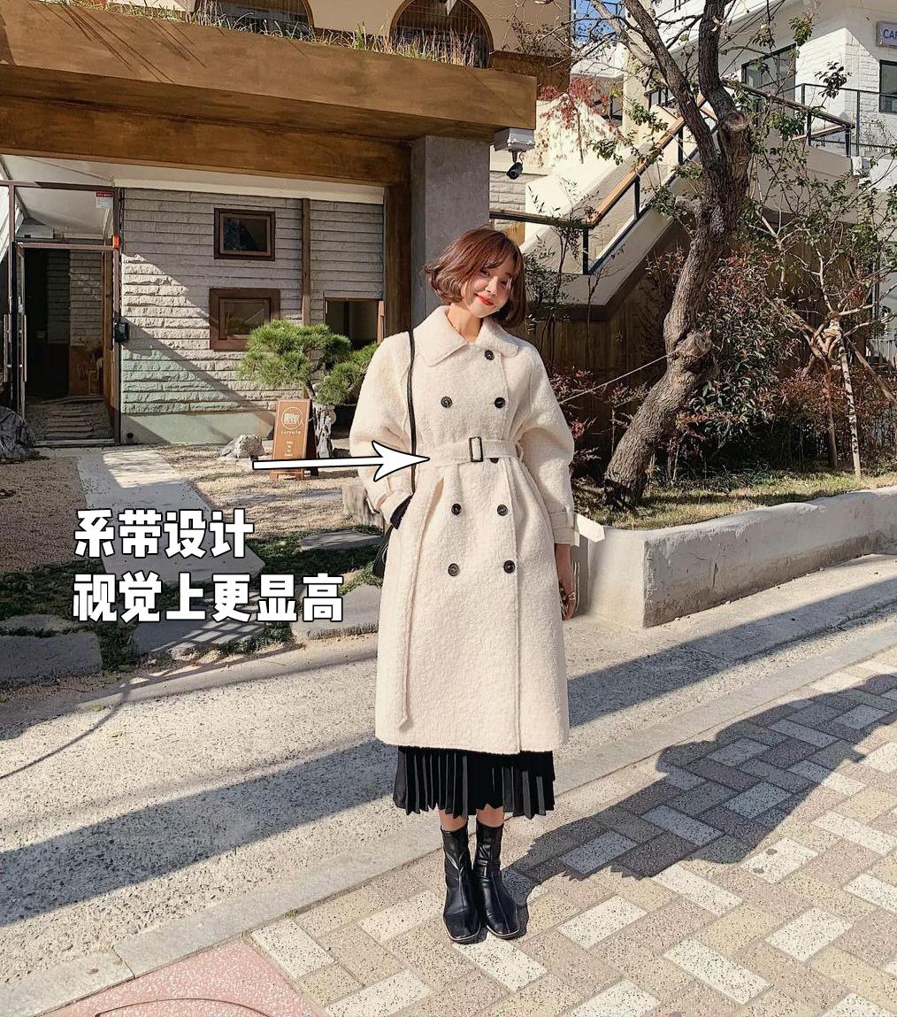 冬款大衣搭配连帽毛衣,大衣内搭毛衣裙冬中长款