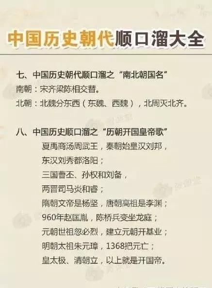 历史朝代顺口溜大全集,中国历史朝代顺口溜快速背诵口诀