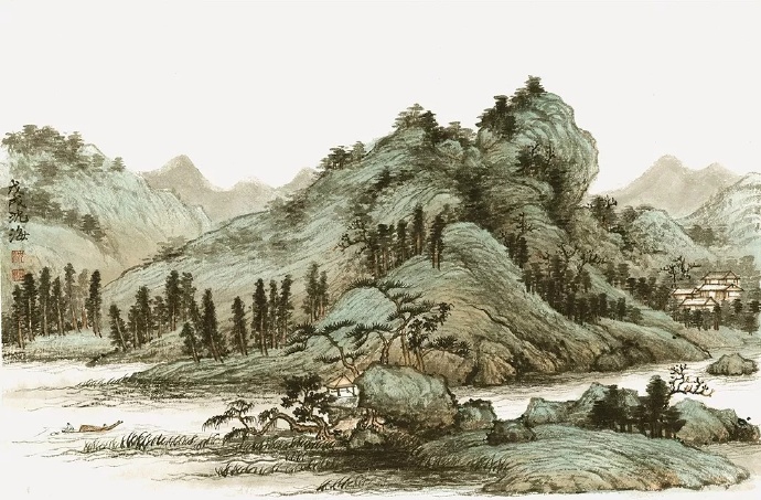 沈海工笔山水花鸟画作品,山水工笔画作品