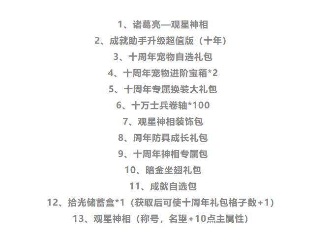 梦三国十周年奖励,梦三国九周年第二章奖励