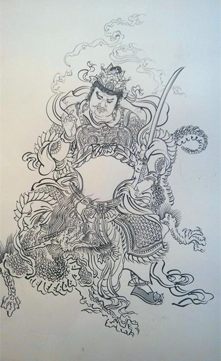 李云中四大天王白描高清图片,唐代佛造像素描