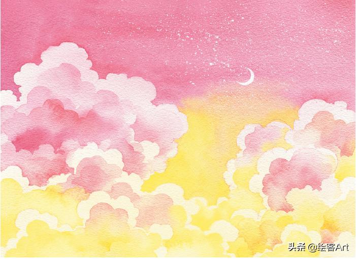 用水彩颜料画天空还有云朵,有手就能画的绘画