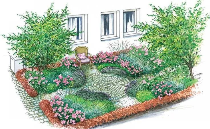 手绘清新小花园,日式庭院迷你小花园手绘