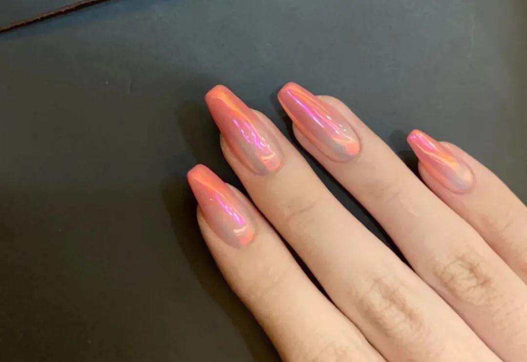 仙女甲冰透极光款式图片,纯色短甲颜色搭配高级感