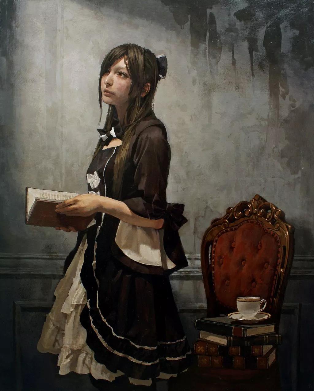 油画日系动漫,油画里的唯美少女