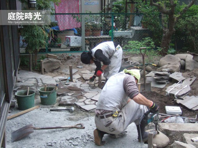 中式庭院古代老石板铺装,庭院铺装样式区域颜色搭配