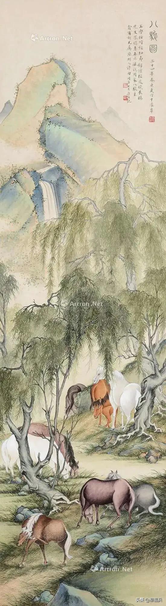 国画《八骏图》作品题款,名家精品国画八骏图欣赏