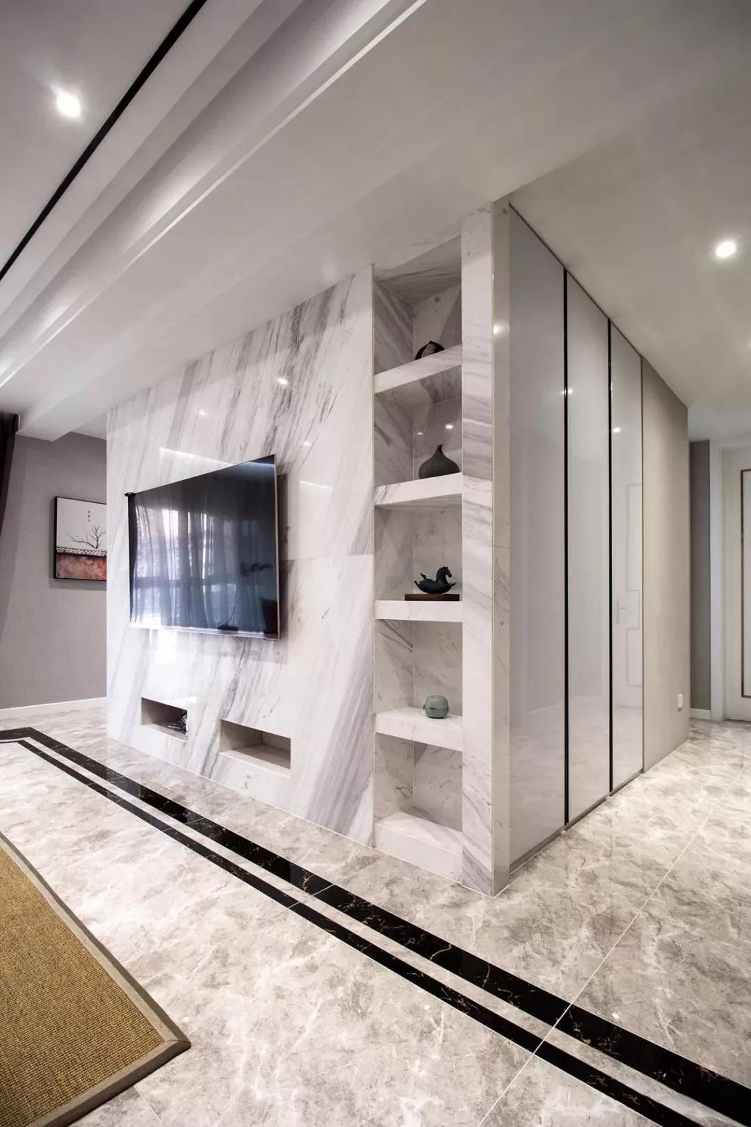 浅色中式电视柜一体背景墙,简单便宜的中式风格的电视墙