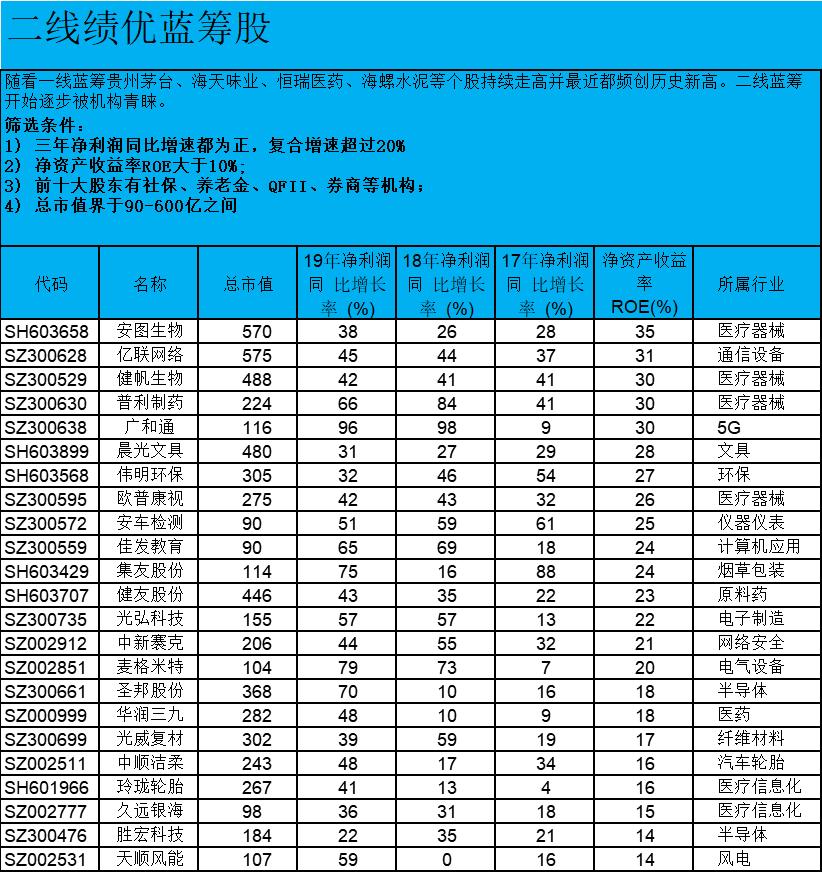 中国股市10大优质蓝筹股组合,小盘绩优蓝筹股有哪些