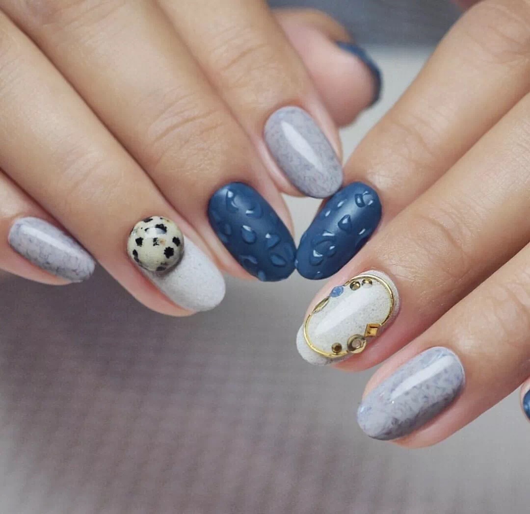 奶油皮纹法式格纹美甲教程,皮草胶美甲款式图案