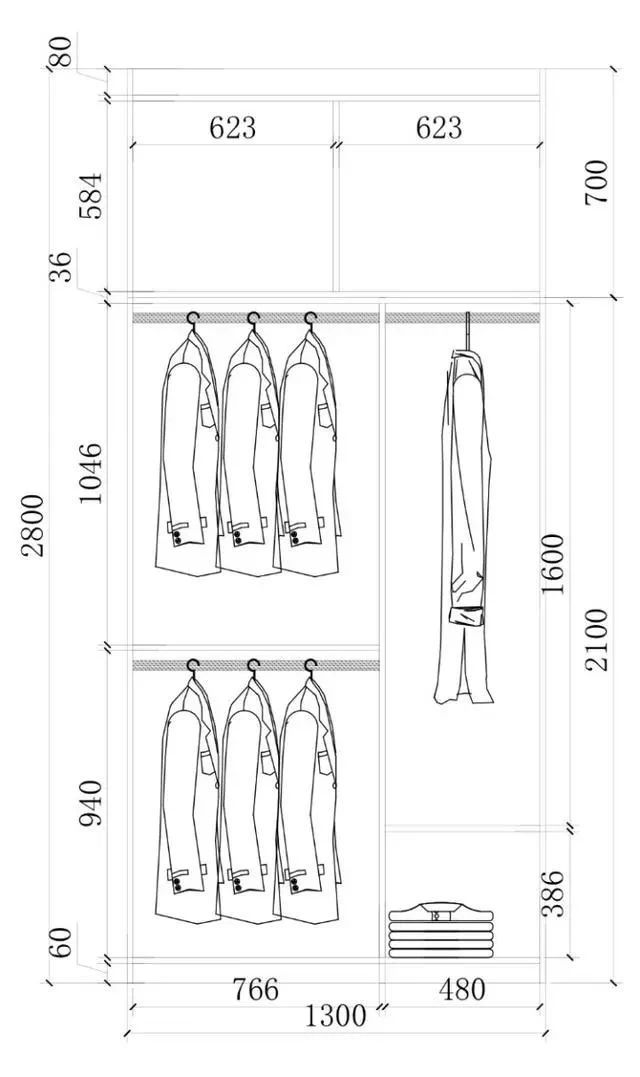 零基础怎样出衣柜结构图,各种尺寸衣柜布局尺寸图