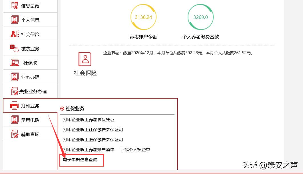 山东省泰安市岱岳区社保缴费公告,社会保险基金缴费单据