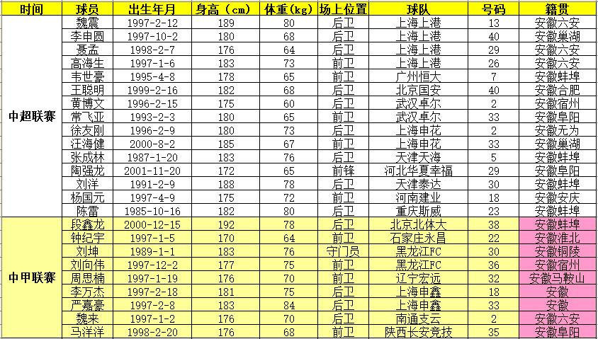 安徽足球职业队名单,安徽省职业足球联赛