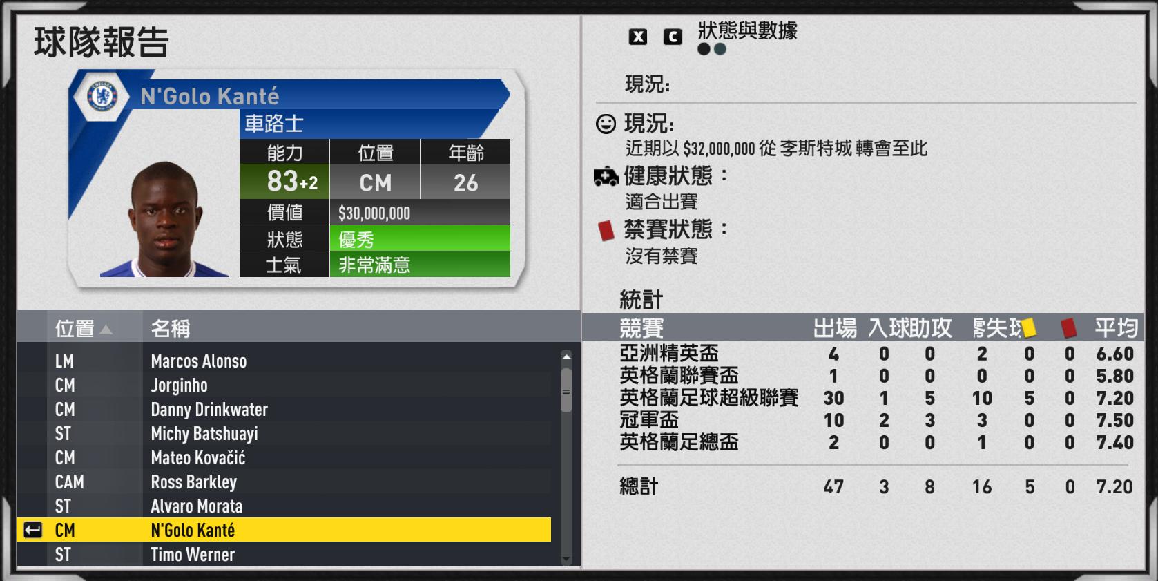 fifa17阿扎尔,fifa17切尔西阵容