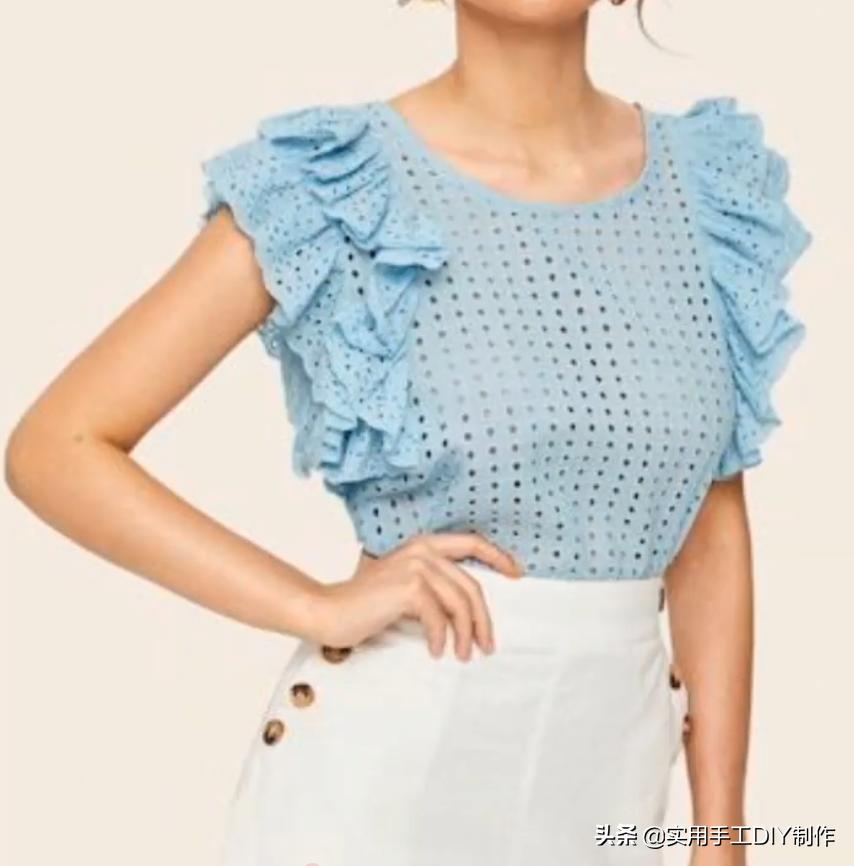 2020蕾丝领时尚气质纯色衬衣,时尚设计荷叶花边纽扣套头衬衫