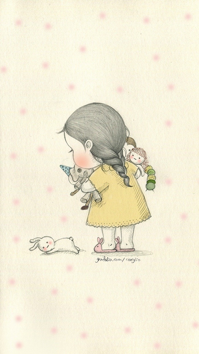 少女与兔子插画,兔子手绘创意插画