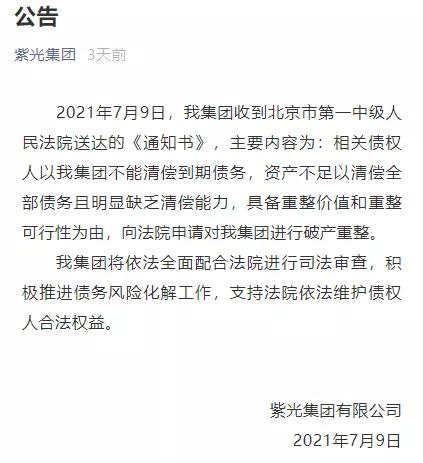 紫光集团破产讲解,紫光集团被申请破产重整
