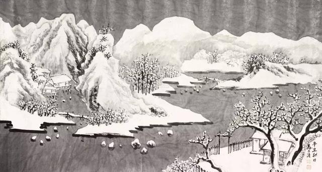 山水画的意境诗词,水墨山水画四尺作品