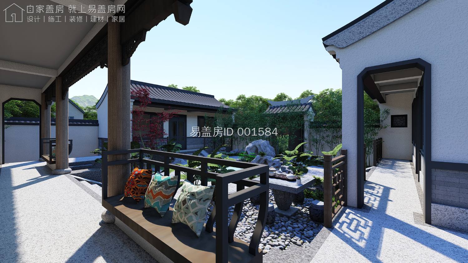 农村现代5套单层三合院,15米宽20米长中式合院图纸