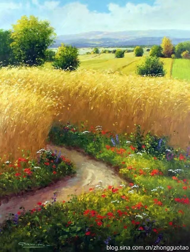 欧洲海滩风景油画作品欣赏,欧洲经典田园油画高清作品图