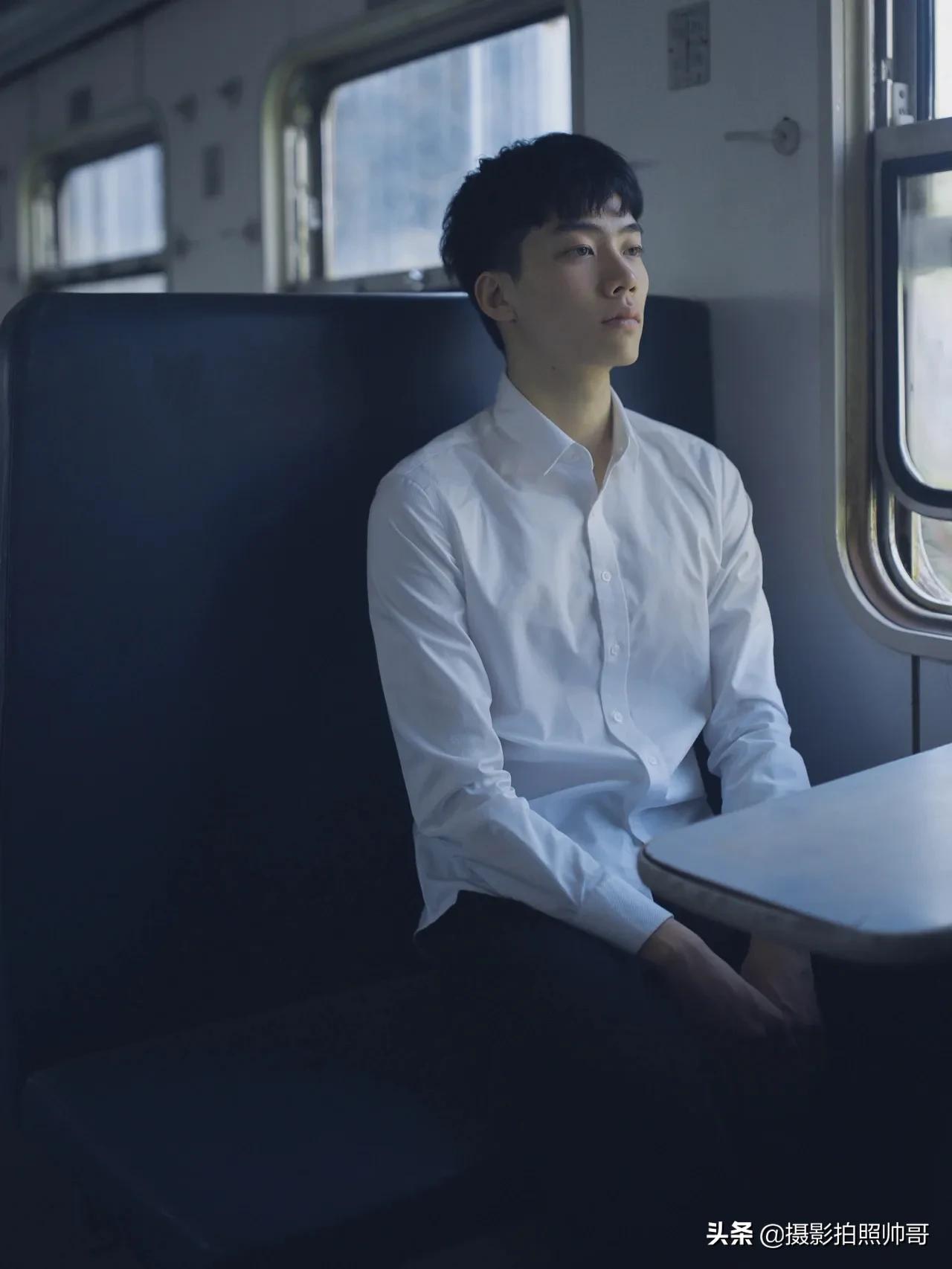 日系写真男作品,蓝色系写真男可爱