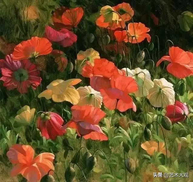 意境花卉绘画,花开无语排版