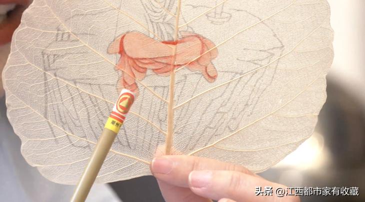 在叶子上画叶脉,叶脉作画