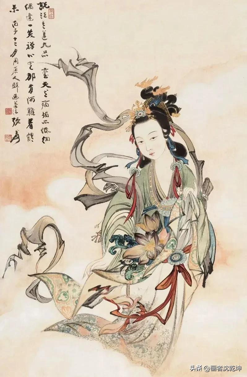 张大千临摹敦煌壁画白描稿,张大千工笔人物头部白描