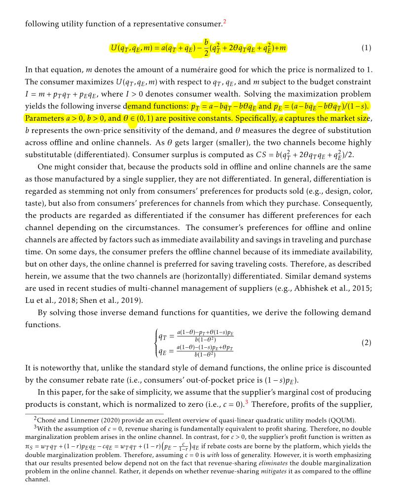 精读论文《ConsumerRebatesfromE-CommercePlatforms》模型描述