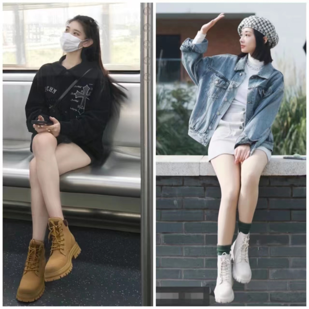 马丁靴的正确搭配图秋冬,穿长腿马丁靴配什么裤子好看
