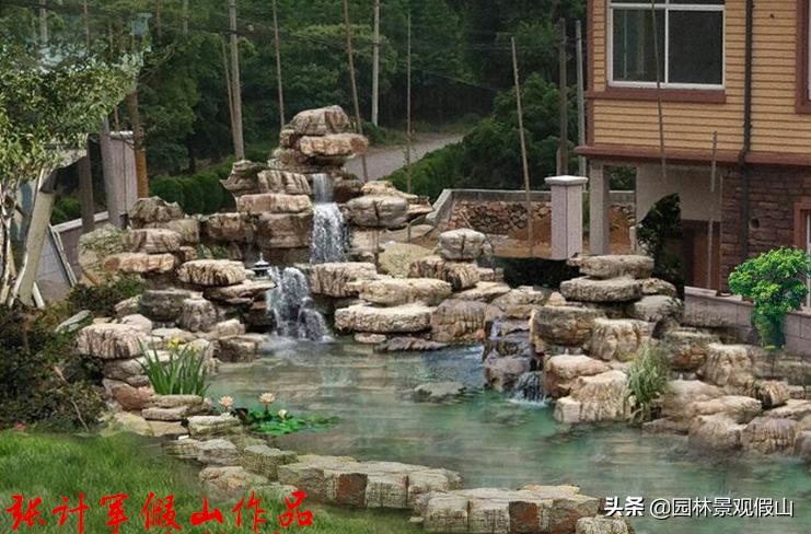 庭院太湖石假山鱼池景观,园林假山怎么建造
