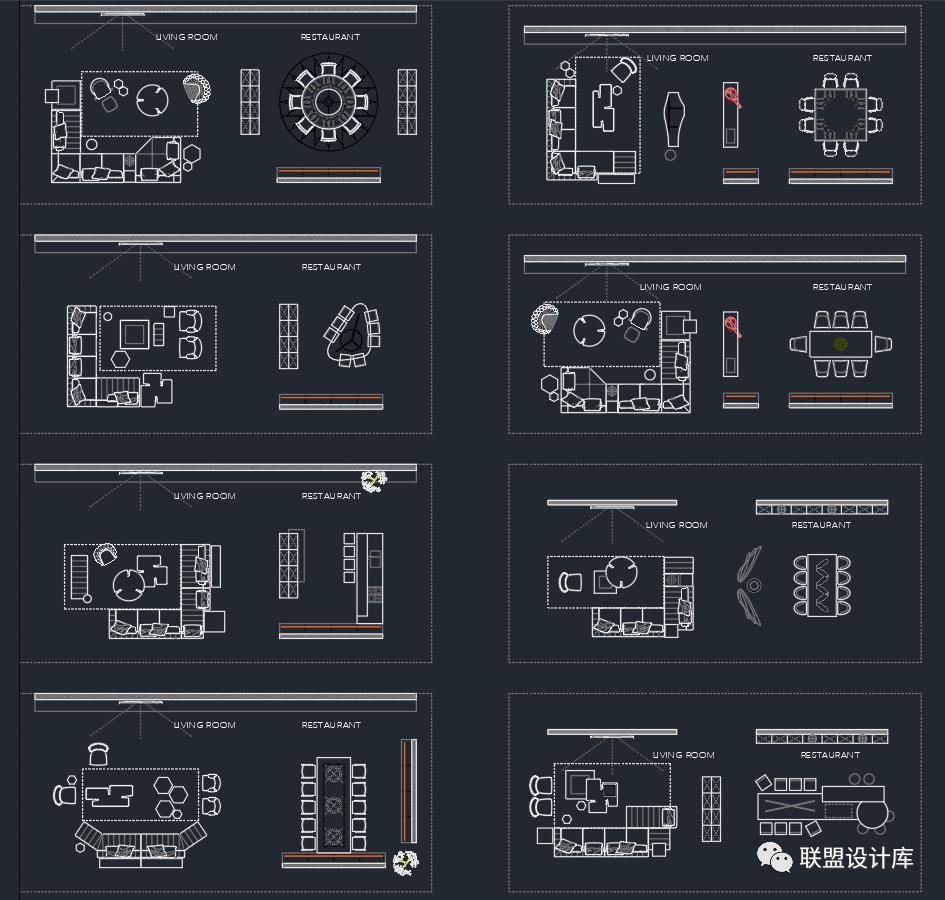家装平面布局CAD模块500套(客餐厅、书房、卧室、厨房、卫生间)