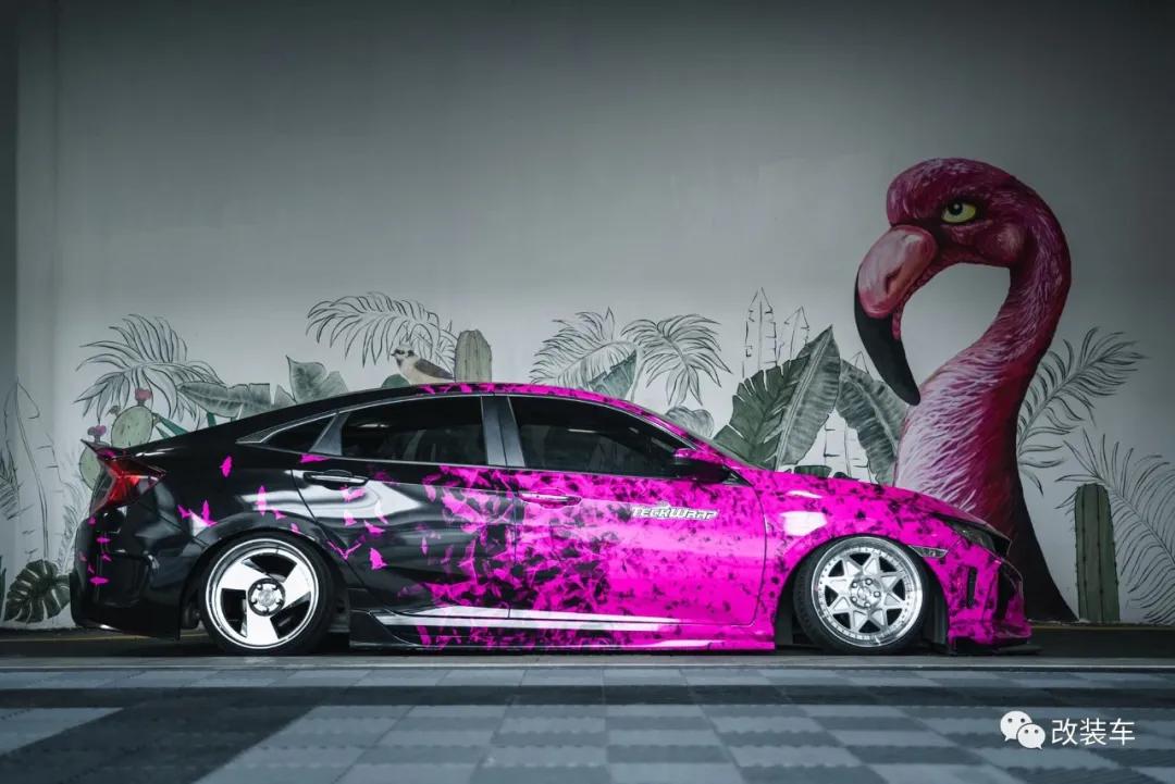 十代思域樱花粉低趴姿态,十代思域炫动蓝低趴姿态