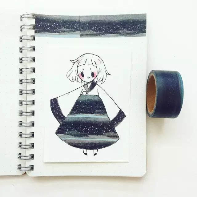 纸胶带做的小清新插画幼儿,胶带插画