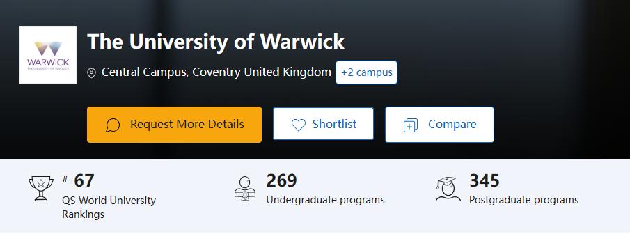 英国华威大学qs世界排名排第几,最新华威大学排名