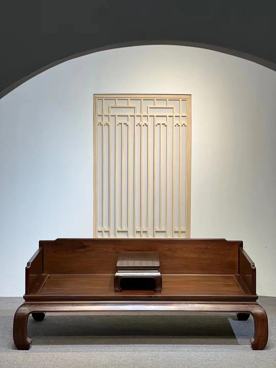 酸枝明式三围独板罗汉床,大红酸枝手工雕刻罗汉床