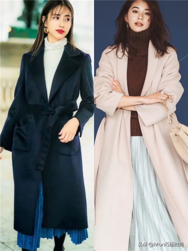 今年流行百褶裙搭大衣,中长款百褶裙搭配大衣