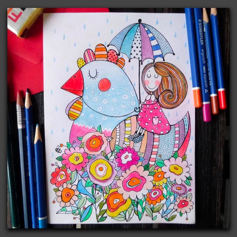 一眼让人惊艳的彩铅画,100幅适合零基础的彩铅画