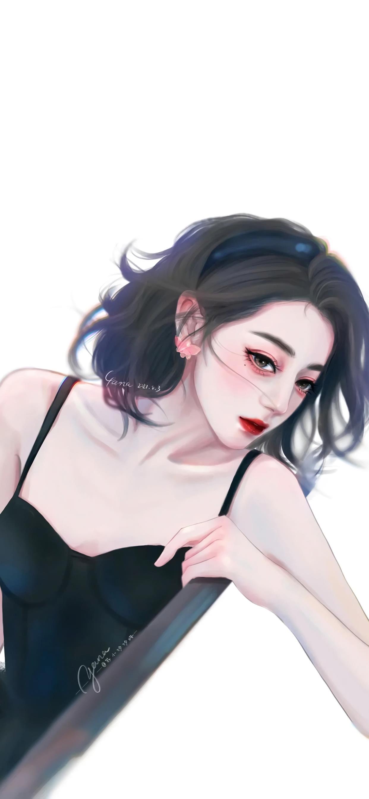 高级感壁纸女生插画,少女的柔情插画壁纸