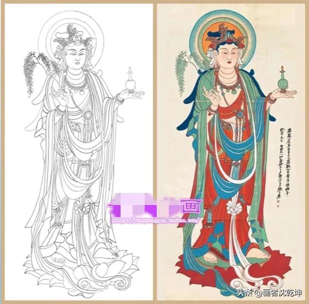 张大千临摹敦煌壁画白描稿,张大千工笔人物头部白描